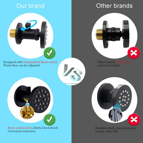 Comparison of Brass Shower Body Jets With Adjustable Flow High Pressure Massage Spa Body Spray and other brands