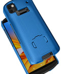 Kickass Protective Kickstand Case And Ratchet Holster Combo For Zebra TC53 TC58 with a patterned blue exterior and visible kickstand.