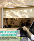 Open garage door with white Heavy Duty Garage Door Seal Top And Sides 36Ft White Flexible TPE Self Adhesive Weather Stripping Kit