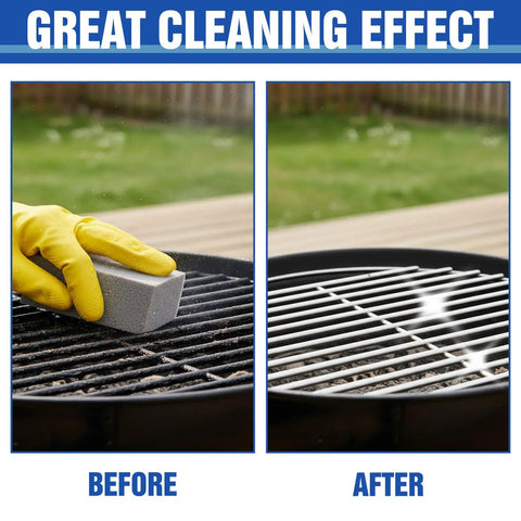4 Pack Pumice Stone Grill Cleaning Bricks For Grills Ovens Stoves Barbecues Pans And Racks Heavy Duty Non Scratch Cleaner in use on grill