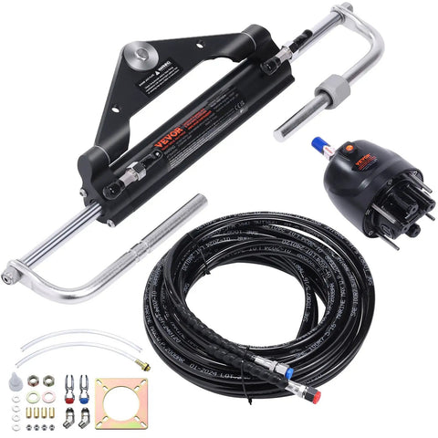 Hydraulic Boat Steering Kit for Outboard Motors 150HP with 26 Feet Hoses Two Way Lock Cylinder Relief Valve Aluminum Alloy Housing