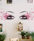 Eyelash Eyes Wall Stickers With Flying Butterflies, Girly Heart Decor Vinyl Art Decals for Women and Girls on living room wall
