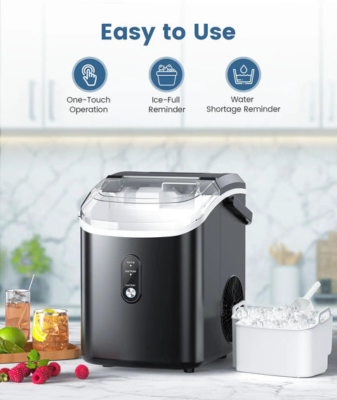 Countertop Nugget Ice Maker With Soft Chewable Pebble Ice 34 Lbs Per Day Self Cleaning One Button Operation Pellet Ice Maker