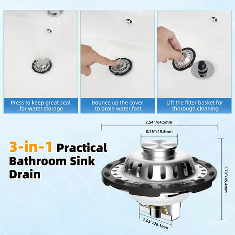 Universal Brass Drain Stopper Slick Chrome Finish Heavy Duty Bathtub Drain Cover No Sweat Bathroom Sink Hair Catcher in action
