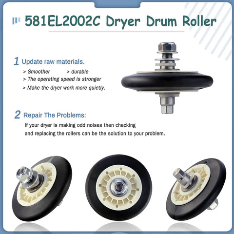 Upgraded Dryer Rollers Kit For LG Kenmore Dryers With Drum Rollers 4581EL2002C showing raw material update benefits