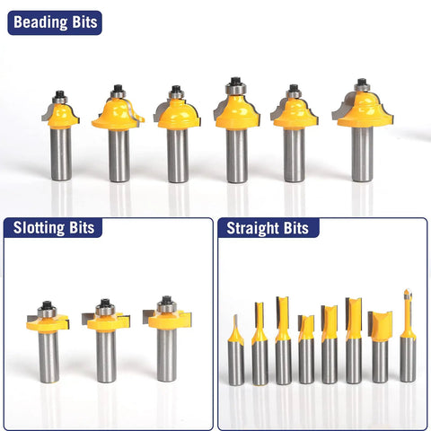 Professional Router Bit Set With Thirty Five Pieces And One Half Inch Shank Complete American Style Kit For Woodworking displayed