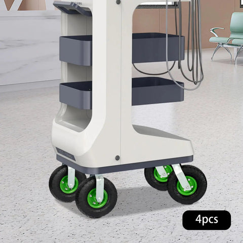 Heavy Duty Casters Set Of 4 10 Inch Pneumatic Rubber Wheels With 2 Swivel And 2 Rigid Brakes 661 Lbs Capacity For Utility Carts And Wagons, featuring a cart with green rubber wheels.