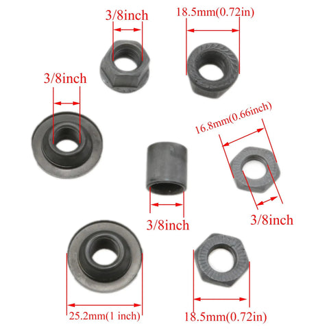 Rear Bicycle Hub Axle For Multi Speed Systems, 185mm 7.28in Length, Three Eighths Inch, Black Conical Lock Nut Washer Kit, parts shown
