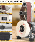 Top Tier 3 In 1 Mini Belt Sander Bench Grinder Polisher And Buffer Station Featuring Flex Cushioned Sailboat Belts with adjustable features.