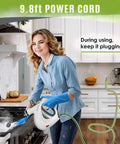 Straight Up Pressurized Handheld Steam Cleaner With Twelve Quick Swap Attachments in use on a stove surface.