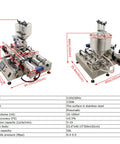 Hella Reliable Double Head Automatic Paste And Liquid Filling Machine With Pneumatic Dual Purpose Power For Sauces And Viscous Jars 10 To 100 Ml Capacity 8 Mm Zero Drip Tip side view with stainless steel body and large hopper.