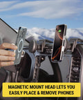 Qi2 Wireless MagSafe Car Charger Mount With 15W Magnetic Phone Holder installed on vehicle dash AMPS plate for iPhone and Samsung