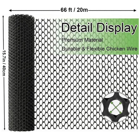 Chicken Wire Mesh Fence 15.7 Inch By 66 Feet Quick Install Poultry Netting Garden Fence Barrier Pet Friendly Durable ABS Plastic