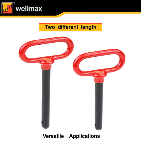 Five Eighths Inch Trailer Hitch Pin Set With Four Inch And Five And One Half Inch Shanks Zinc Plated Rubber Vinyl Grip Handles Includes Four Clips Fits Two Inch Receivers No Hassle Towing Accessory For Easy Install And Secure Fit in different lengths