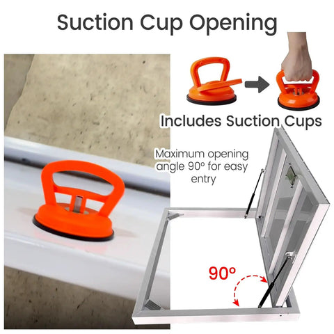 Heavy Duty Invisible Floor Hatch With Rock Solid Suction Grip Custom Size Crawl Space Access Panel with suction cup for easy opening.