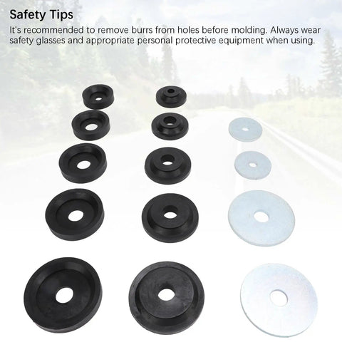 Heavy Duty Sheet Metal Dimple Die Set With Five Carbon Steel Punches And Nylon Backing Discs Built To Fit Harbor Hydraulic Drivers For Crafting Clean Raised Dimples Fast On Any Badass Rig Or Home Shop