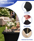 Slick Top Notch Two Pack Black 6Ft Fitted Tablecloth Rectangle Spandex Blend Cover showing high elasticity and reinforced foot pockets.