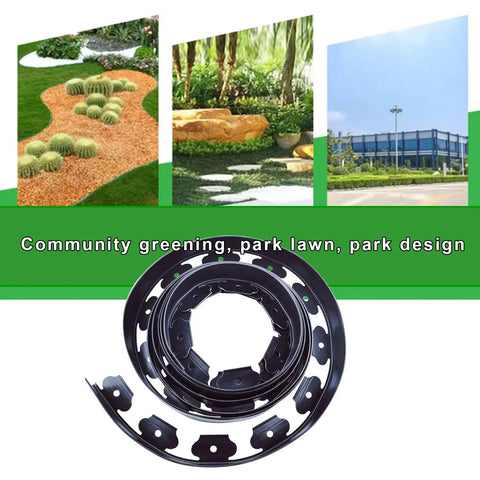 Black Garden Edging Set 16.4 Feet Long With 15 Edging Pieces And 15 Landscape Fixing Spikes Two Inches Tall For Flower Beds Borders Lawn Edging And Landscape Projects Easy Install DIY Friendly No Fuss with rolled edging shown