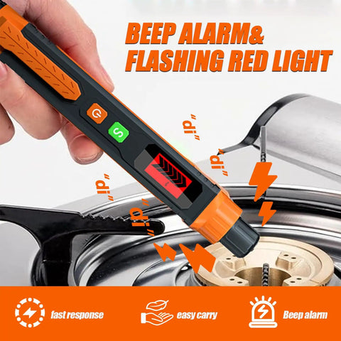 Lock Down Your Space With This Straight Up Reliable Natural Gas Detector That Catches Combustible Leaks Early Using Loud Audible And Visual Alarms For Absolute Home Safety, held near a gas stove
