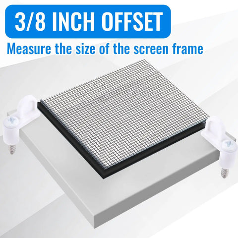 3/8 inch offset nylon window screen clips with screws for easy DIY repair on a screen frame.