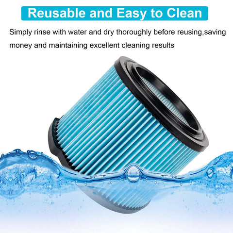 VF3500 HEPA Vacuum Filter Replacement For 3 To 4.5 Gallon Wet Dry Shop Vacuums in blue, reusable and submerged in water