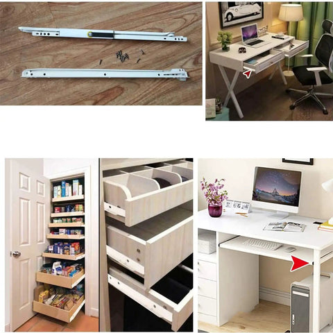 Heavy Duty Metal Drawer Slides For Kitchen Cabinets And Dressers Ultra Smooth Full Extension Roller Glides, 10 Inch, white finish.