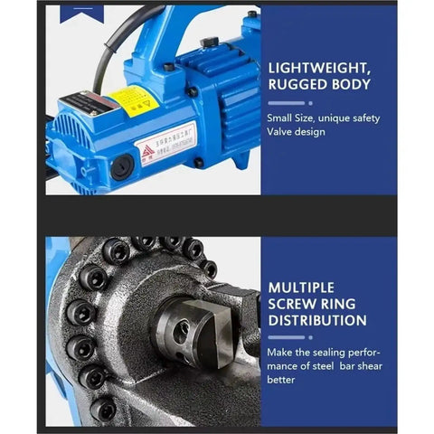 AOXHUGB Electric Hydraulic Rebar Bender And Cutter Portable Steel Bar Tool Shears For Rc16 Rods with rugged body and screw ring detail.
