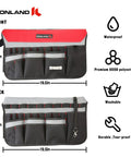 Front and back view of a red and black Bucket Tool Organizer Caddy Fits 3.5 to 5 Gallon Buckets, 51 Pockets for various tools.