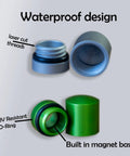 Close-up of Magnetic Nano Geocache Containers 4 Pack showcasing waterproof design with UV resistant O-ring and magnet base