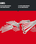 Wrench Set 32-Piece SAE And Metric With 12-Point Box End, 15-Degree Offset, Full Polish Chrome Finish, Corrosion Resistant