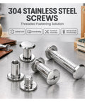 Premium 304 Stainless Steel Chicago Binding Screws Reusable Barrel Fastener Bolts on stainless surface for crafting uses.