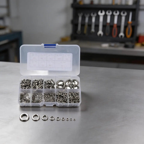 Open Spring Washer Set In 304 Stainless Steel For M2 Size Hardware, 480 Pieces For Machinery And Electronics, Anti Loosening Design, Rust Resistant Fasteners For Durable, Secure Assemblies And Easy Maintenance in organizer case