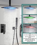 Dope LED Rain Shower System With 12 Inch Square Brass Rain Head, Ceiling Mounted High Pressure Fixture showing LED lights