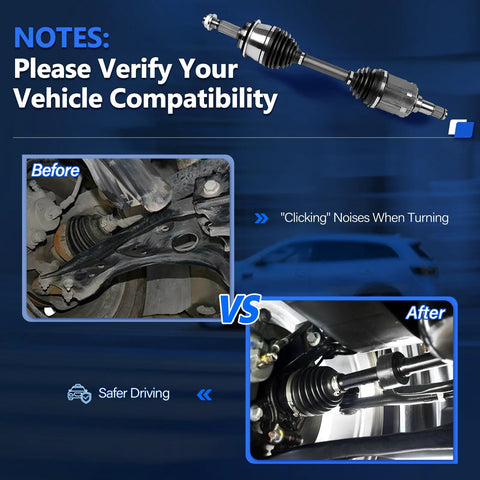 Beefy Front CV Axle Set For Toyota Camry 2007 To 2017 Avalon 2008 To 2016 And Lexus ES350 2007 To 2017 installed comparison