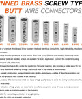 Tinned brass screw type butt wire connectors in varying sizes, part of the 12-10 Gauge Wire Butt Connectors Kit With 10 Screw Type Connectors.