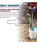 Total Game Changer Portable Manual Clothes Agitator And Handheld Laundry Scrubber in use with a bucket outdoors.