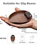 Espresso And Pour Over Coffee Scale With 0.1g Precision, walnut wood, digital LED display, held in hand for size reference
