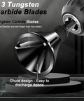 Pro Grade Deburring External Chamfer Tool With Tungsten Carbide Blades for Copper Steel Aluminum, close-up of blades and chute design.