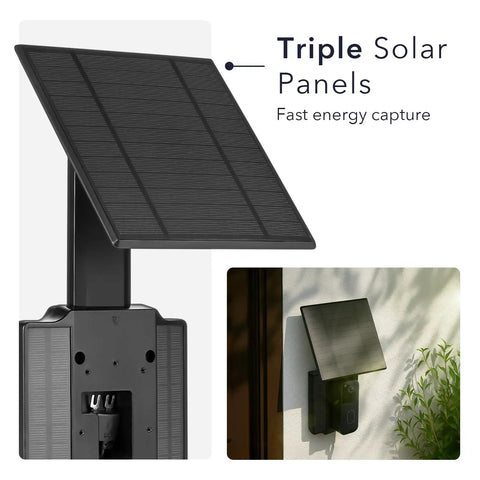 Solar Charger For Blink Video Doorbell 2nd Gen with triple solar panels attached to wall, delivering continuous power.