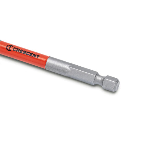 Close-up of Two Piece Screw Point Paddle Drill Bit Set Six Inch By One Half Inch With Speed Striker showing quick change shank