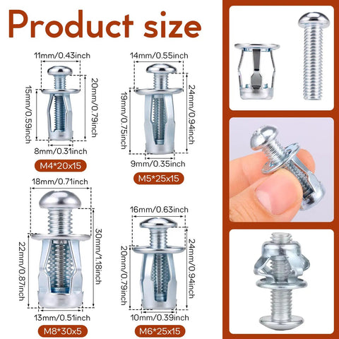 Petal Nut Jack Fasteners Kit 50Pcs M4 M5 M6 M8 Expansion Screws For Hollow Wall Sheet Metal Drywall And Thin Tubes Galvanized Carbon Steel Anchors Secure Load Distribution, size chart