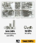 Heavy Duty Hex Socket Cap Head Screws And Nuts Kit With 105 C Heat Resistance And 3dB Noise Reduction, Size Range M2 Through M6, Ideal For Automotive, Machinery, And DIY Projects. M2 stainless steel screw and nut assortment in organizer tray