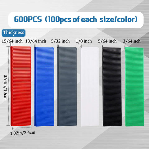Rock Solid 600 Piece Plastic Flat Tile Shims For Structural Leveling High Density Polymer grid spacers in various colors and sizes.