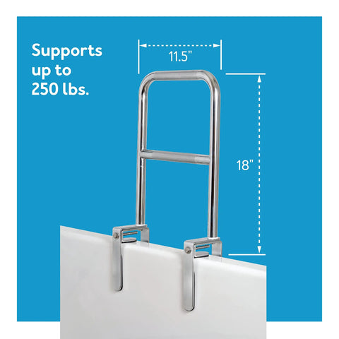 Tri Grip Bathtub Rail With Chrome Finish, Easy Install Tub Grab Bar For Seniors And Handicap, supports 250 lbs