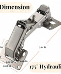 175 Degree Heavy Duty Cabinet Hinges Set For Wide Opening 2 Pair Concealed Hydraulic Hinges with dimensions displayed