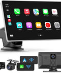 9 Inch Wireless Apple CarPlay And Android Auto Dash Receiver With 4K Dash Cam, 1080p Backup Camera, GPS, Bluetooth