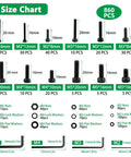 Size chart for 860 Piece Metric Screw Set With M2 M3 M4 M5 Machine Screws, Lock And Flat Washers, 12.9 Grade Alloy Steel, Hex Socket Head Cap Nuts And Bolts, Pro Grade Heavy Duty Includes Four Wrenches For Home, Shop, And DIY Projects