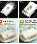 Top Shelf 4X6 Inch POF Heat Shrink Wrap Bags 200 Pack 100 Gauge Crystal Clear Film used for packaging soap before and after.