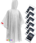 Extra Long Adult Rain Ponchos With Hood, Disposable Waterproof Rain Gear 6 Pack, clear ponchos with drawstring hoods and packaging