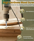 Rock Solid Number 9 X 3 Inch Flat Head Phillips Wood Screws 300 Piece Pack being drilled into wood for fastening.